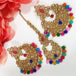 MULTICOLORED-POLKI-EARRING-AND-TIKKA-SET-ITEM#-291