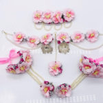 Floral-Choker-Set-with-Jhumkis-Tikka-and-Hand-Pieces-Item#-6-PINK