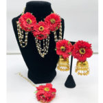 Floral-Jewelry-with-Necklace-Jhumkis-and-Tikka-Item#-4