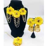 Floral-Jewelry-with-Necklace-Jhumkis-and-Tikka-Item#-4-BRIGHT-YELLOW