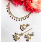 Polki-Necklace-Set-with-Earrings-and-Tikka-Item#-704-MAROON